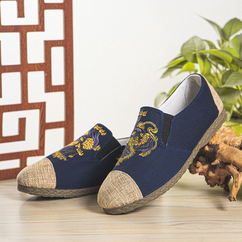 Män Canvas Andas Non Halk Mjuk Gamla Peking Casual Linne Skor