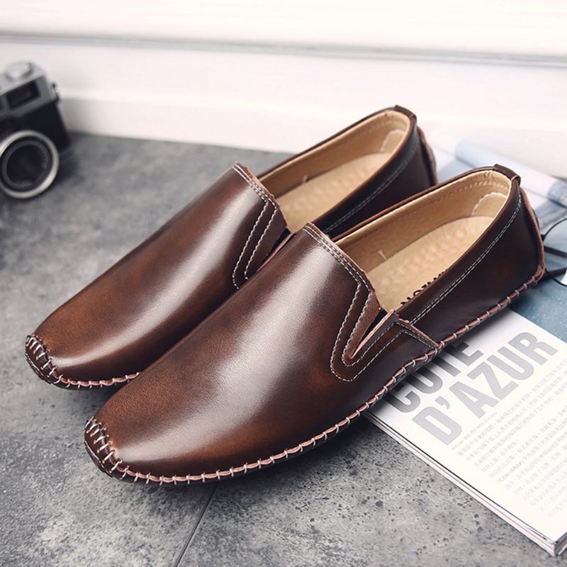 Män Casual Äkta Läder Slip On Flat Loafers Loafers