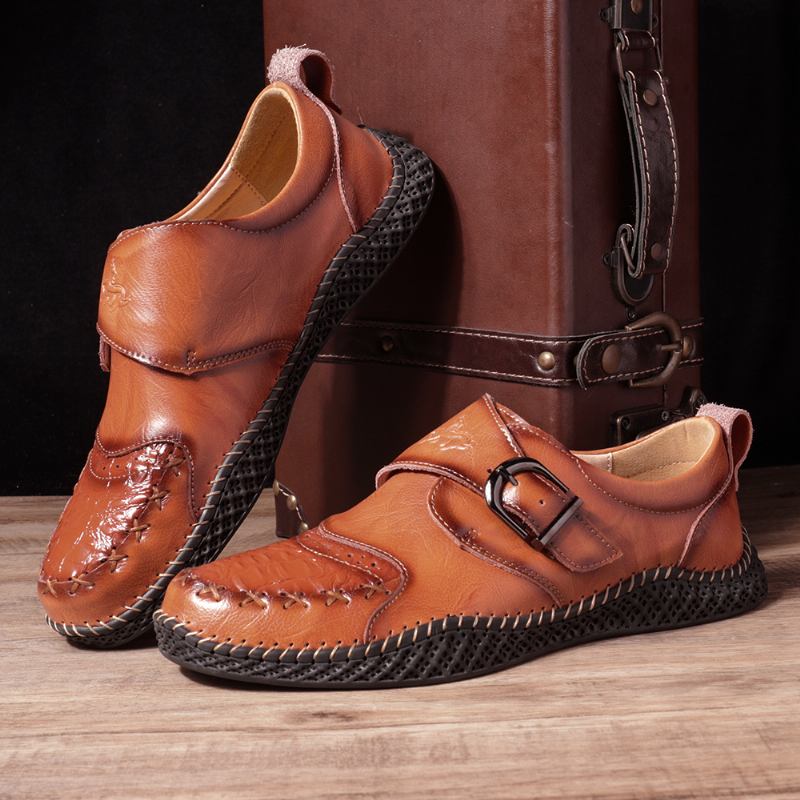 Män Handsömmar Mjuk Sula Spänne Rem Casual Flats