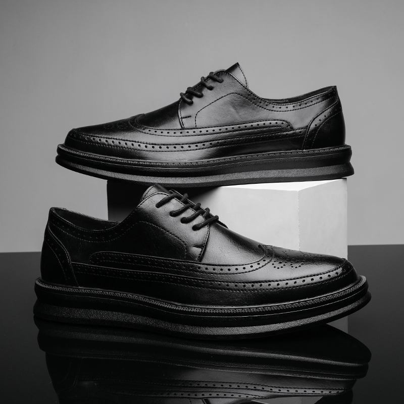 Män Ihålig Andas Mjuk Sula Halkfri Spetsad Tå Oxfords Casual Läderskor