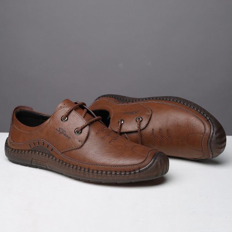 Män Kohud Andas Handsömmar Mjuk Botten Körning Casual Flat Shoes