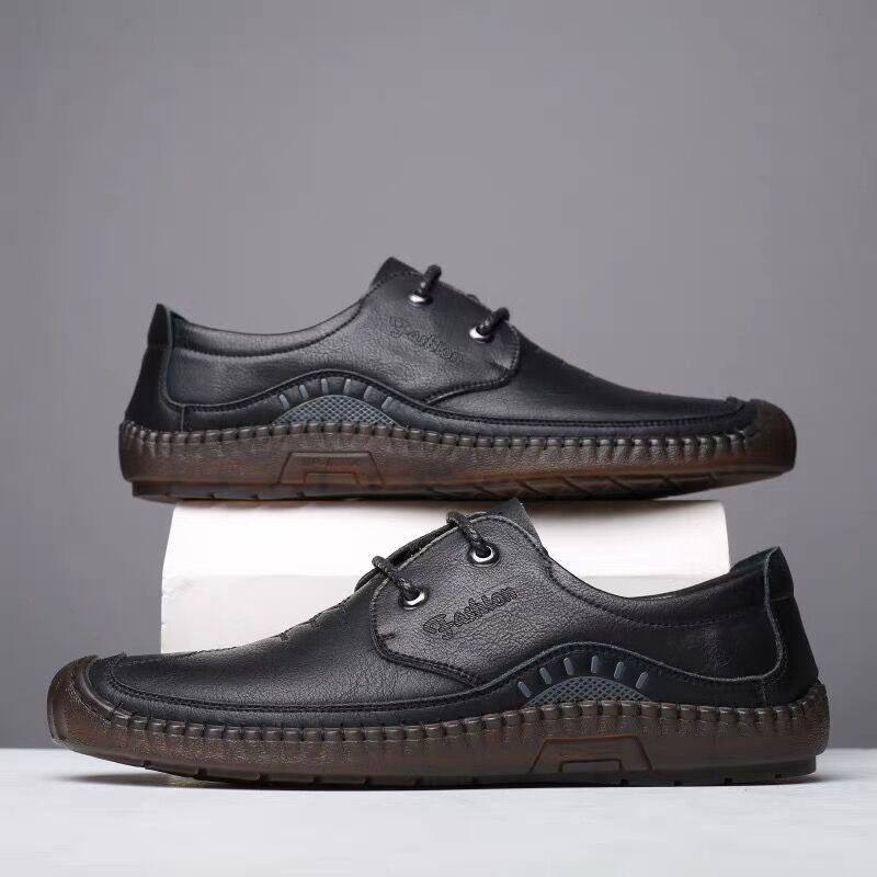 Män Kohud Andas Handsömmar Mjuk Botten Körning Casual Flat Shoes