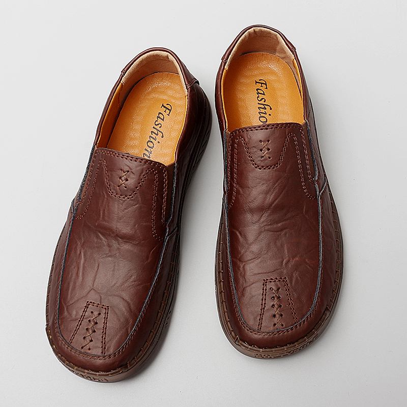 Män Kohud Andas Handsömmar Mjuk Sula Kort Slip On Casual Shoes