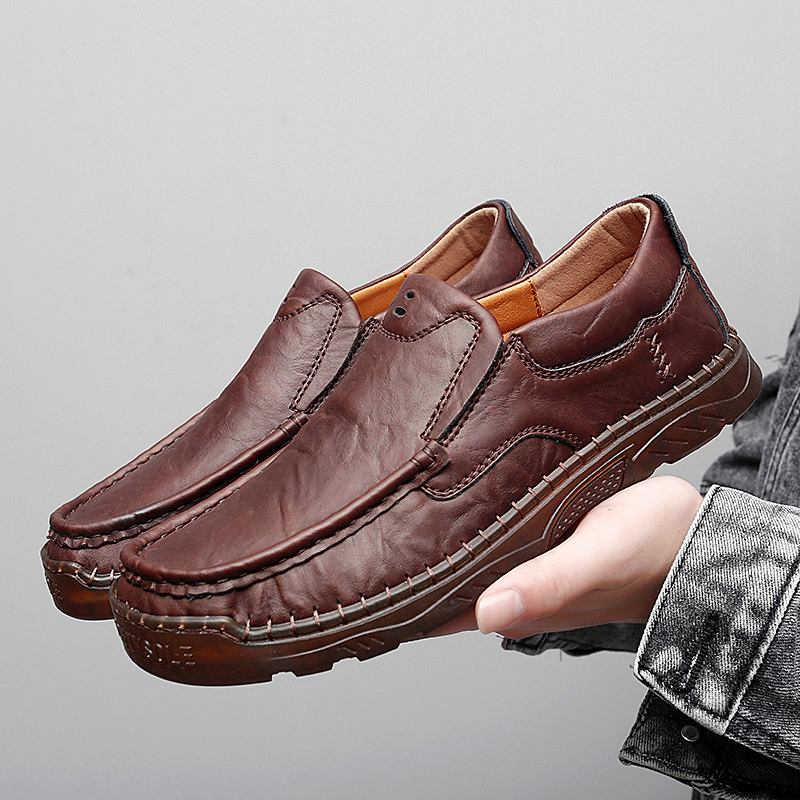 Män Kohud Andas Handsömmar Mjuk Sula Slip On Solid Casual Loafer Skor