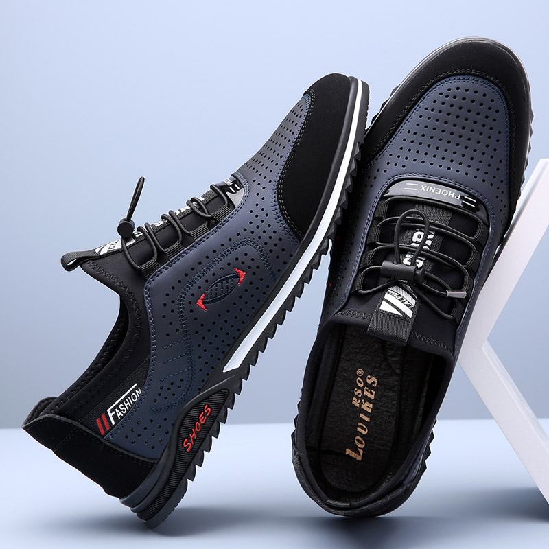 Män Kohud Andas Mesh Splicing Mjuk Botten Halkfria Casual Business Skor