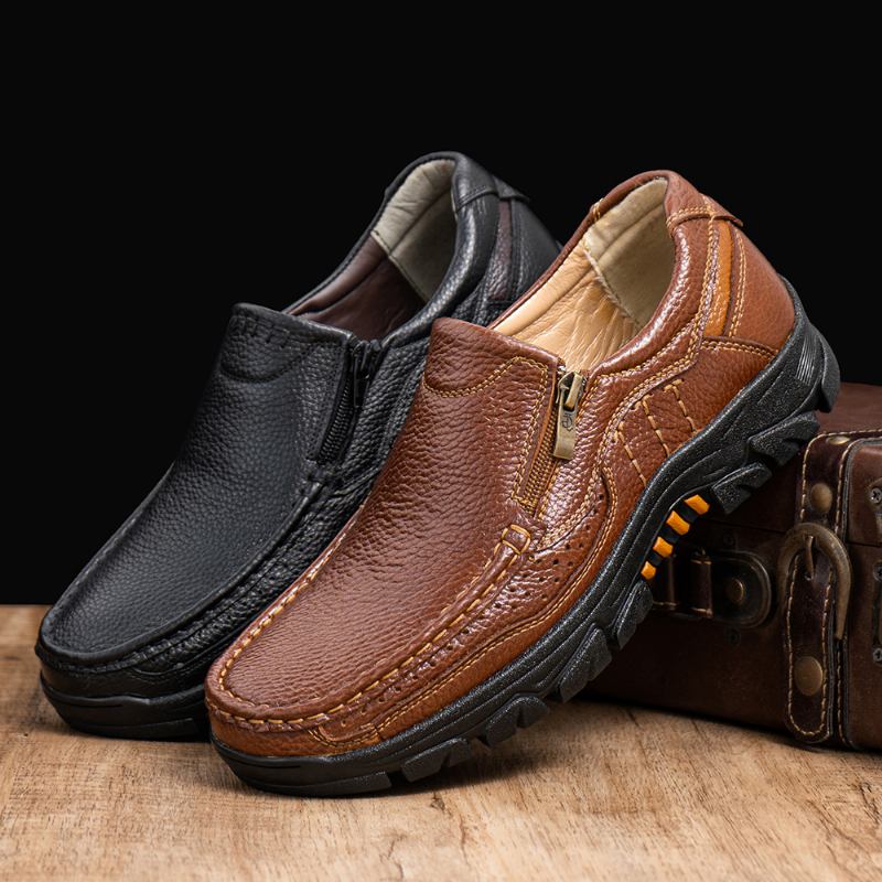Män Kohud Andas Mjuk Sula Slip On England Style Zipper Casual Shoes