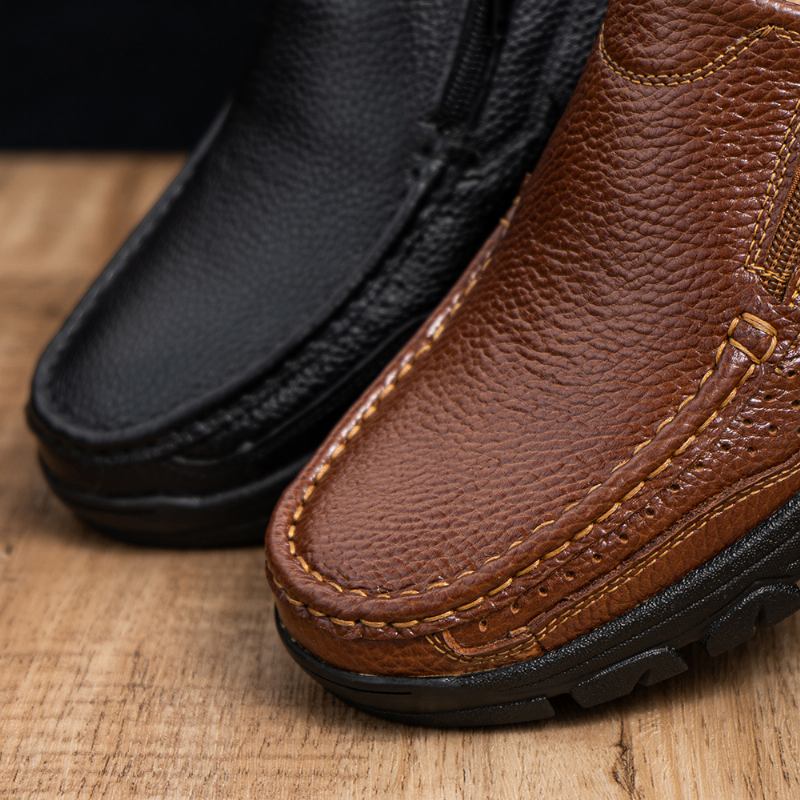 Män Kohud Andas Mjuk Sula Slip On England Style Zipper Casual Shoes