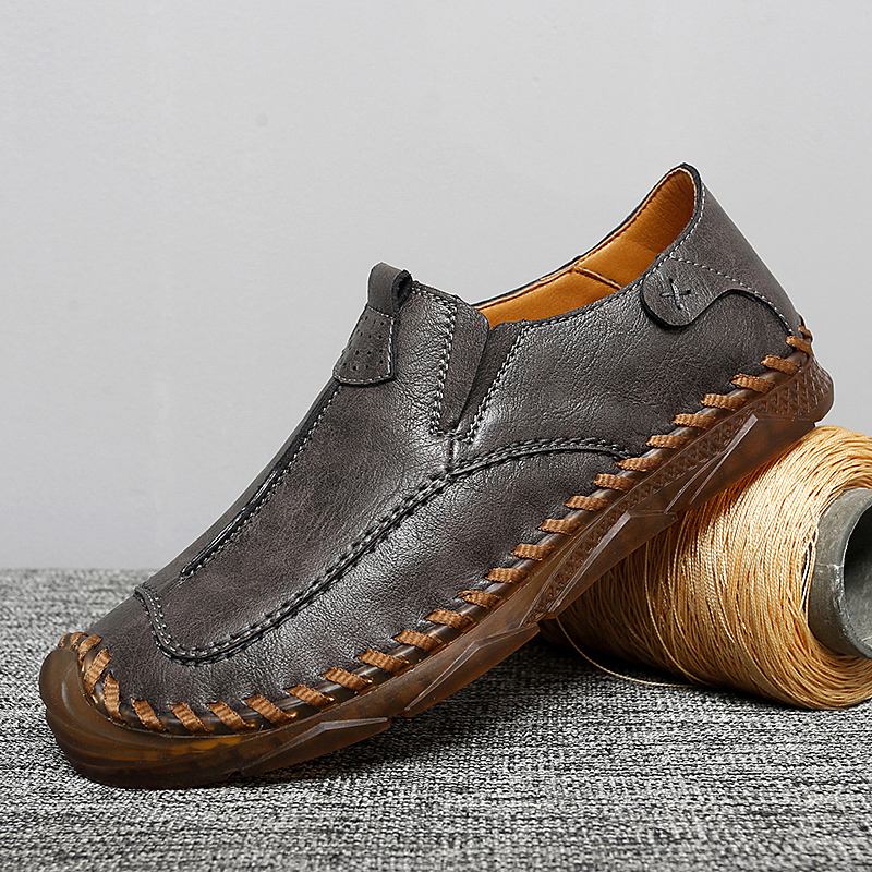 Män Kohud Handsömmar Andas Mjuk Sula Slip On Casual Driving Shoes