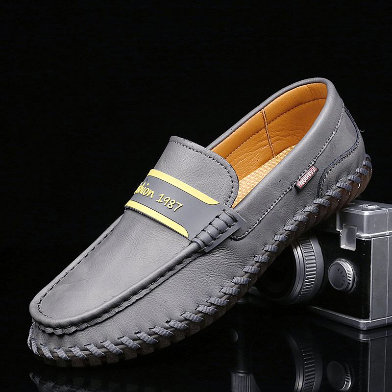 Män Kohud Läder Andas Handsömmar Mjuk Sula Slip On Casual Skor