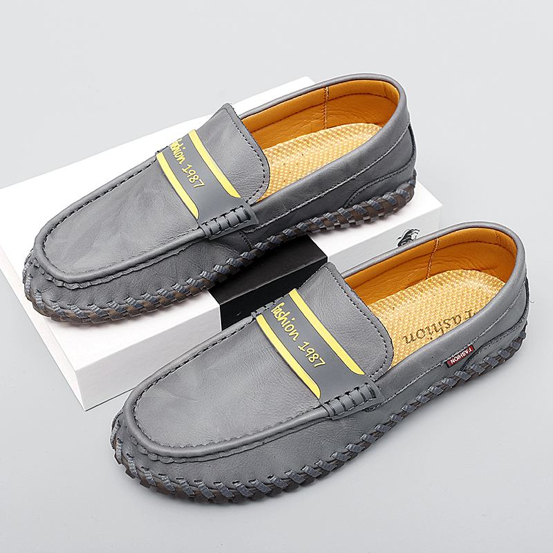 Män Kohud Läder Andas Handsömmar Mjuk Sula Slip On Casual Skor