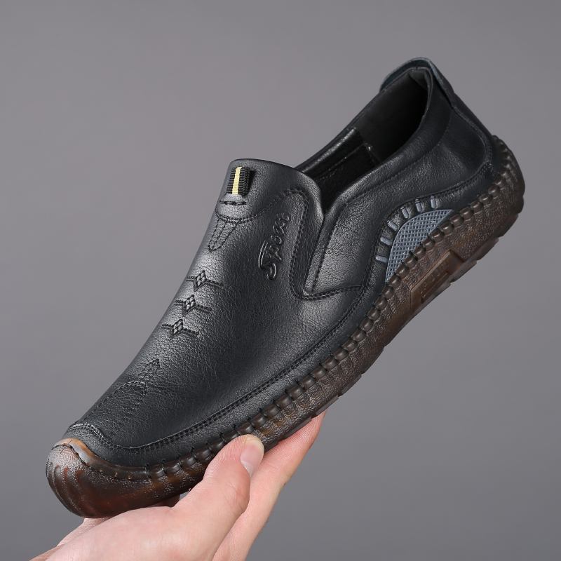 Män Kohud Läder Andas Mjuk Botten Slip På Klassiska Körning Casual Skor