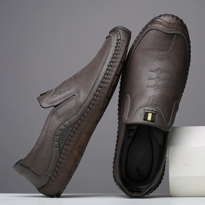 Män Kohud Läder Andas Mjuk Botten Slip På Klassiska Körning Casual Skor