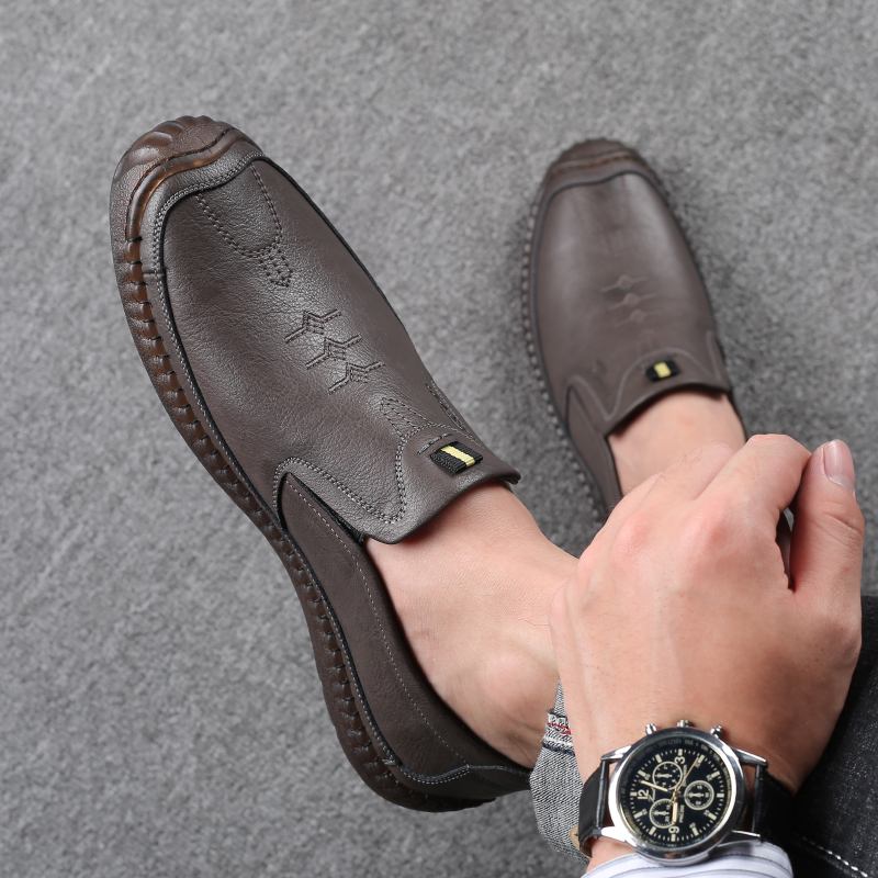Män Kohud Läder Andas Mjuk Botten Slip På Klassiska Körning Casual Skor