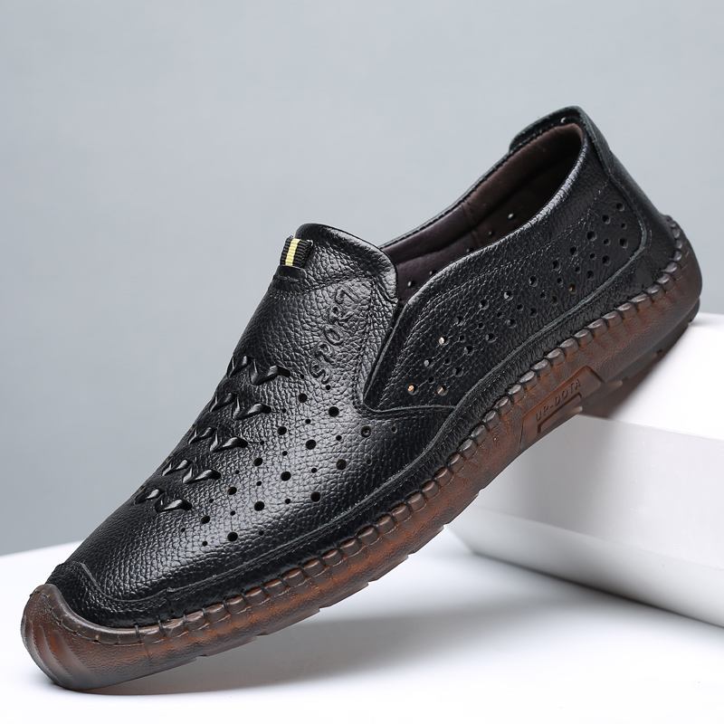 Män Kohud Läder Ihåligt Andas Mjuk Botten Slip On Casual Skor