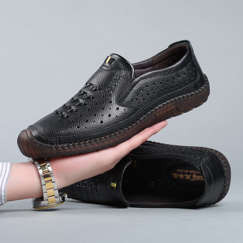 Män Kohud Läder Ihåligt Andas Mjuk Botten Slip On Casual Skor
