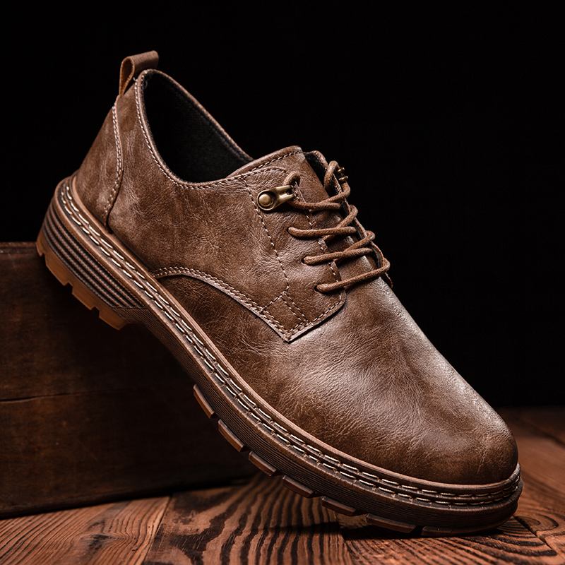 Män Läder Andas Mjuk Sula Retro Plattform Casual Martin Fotledsskor