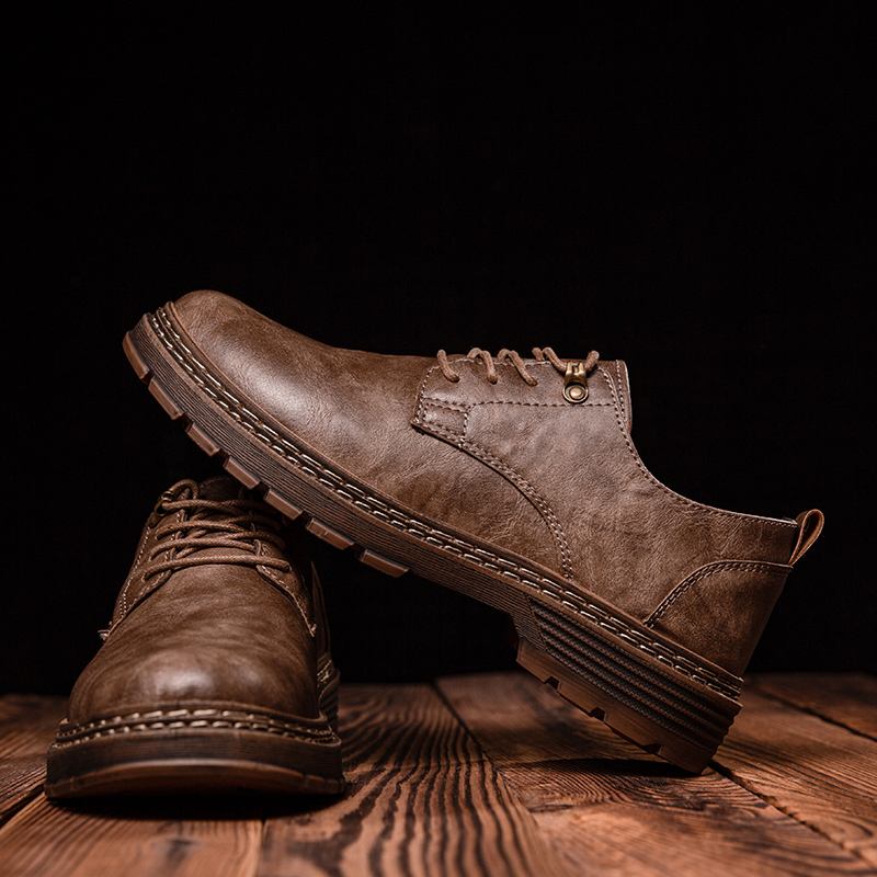 Män Läder Andas Mjuk Sula Retro Plattform Casual Martin Fotledsskor