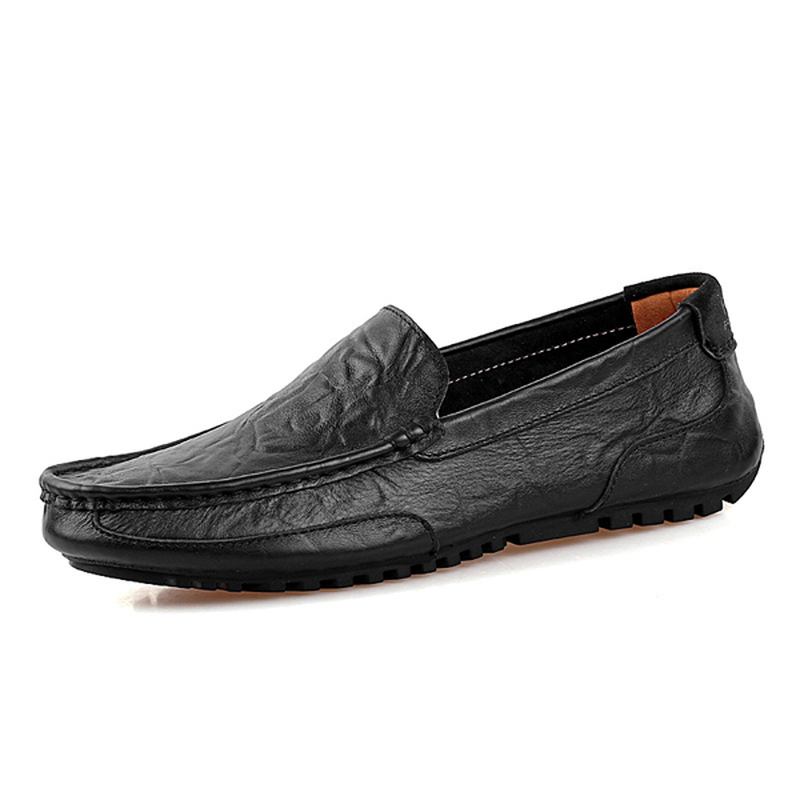 Män Läder Casual Driving Slip On Outdoor Platt Mjuk Bekväma Loafers Skor