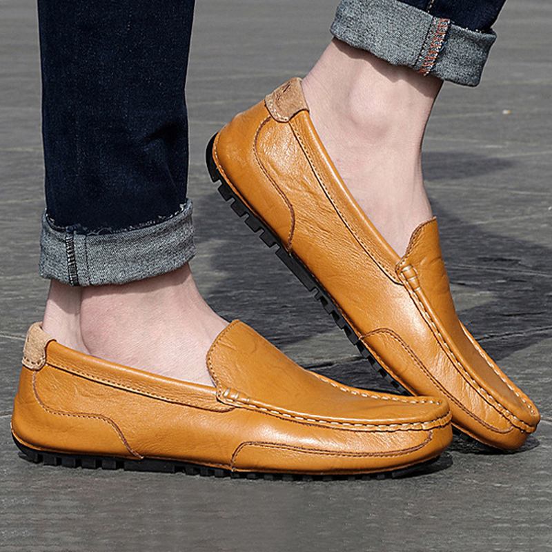 Män Läder Casual Driving Slip On Outdoor Platt Mjuk Bekväma Loafers Skor