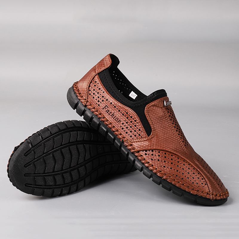 Män Microfiber Ihålig Andas Mjuk Sula Slip On Business Casual Skor
