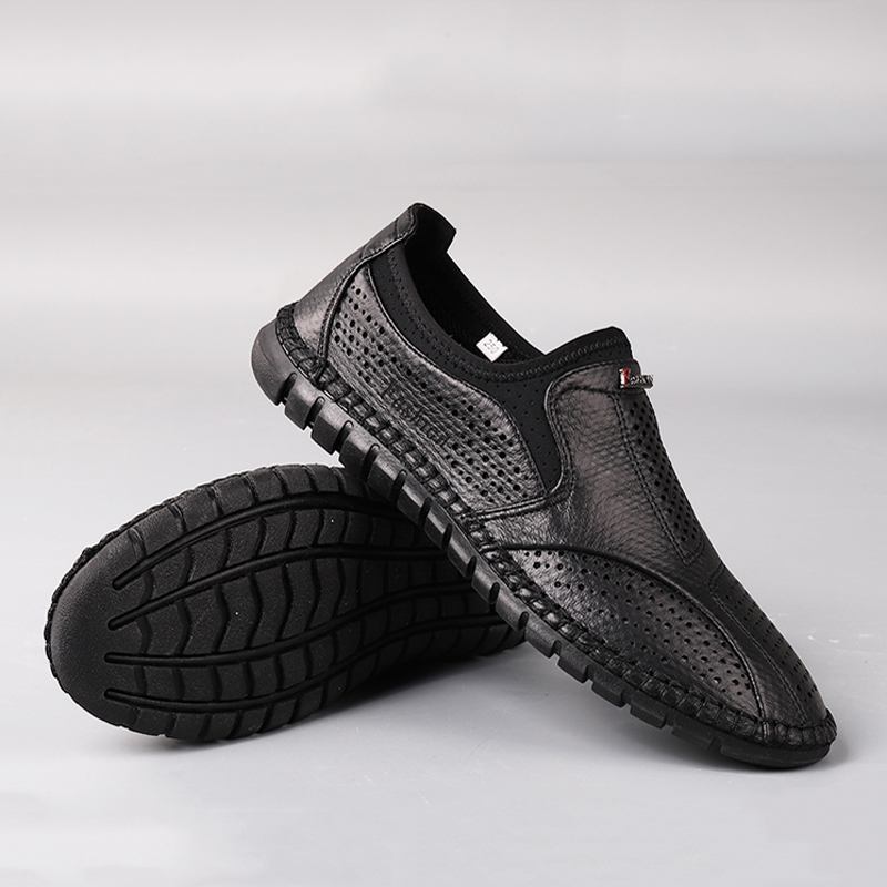 Män Microfiber Ihålig Andas Mjuk Sula Slip On Business Casual Skor