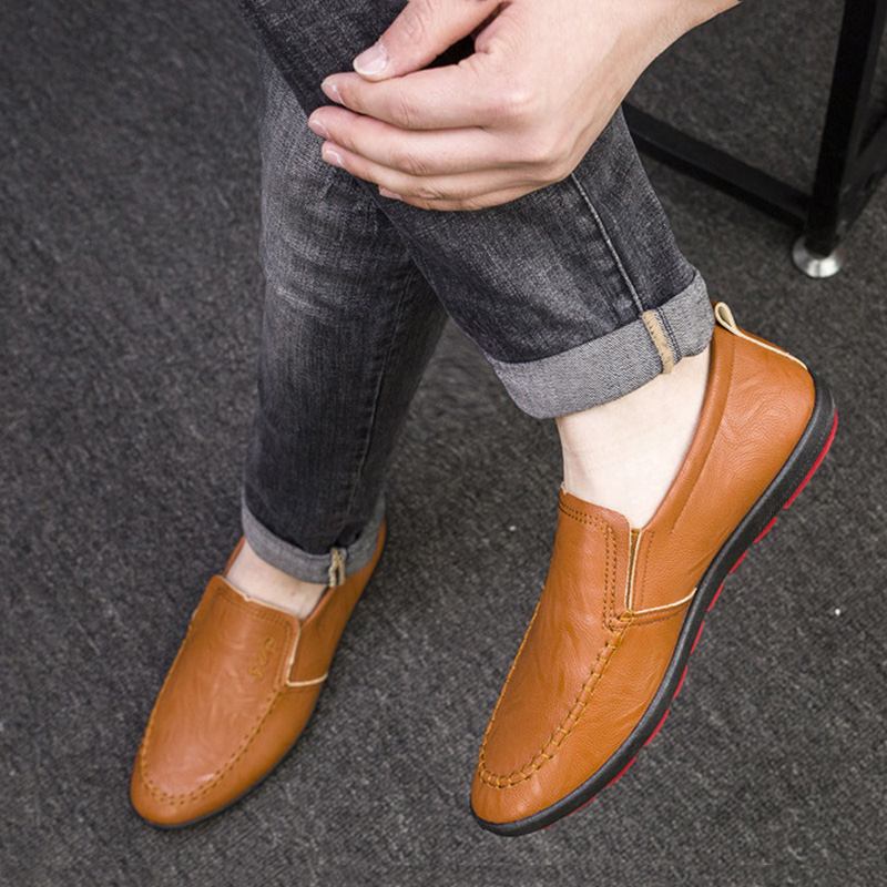 Män Microfiber Läder Andas Mjuk Sula Slip On Business Casual Skor