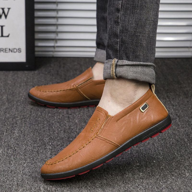 Män Microfiber Läder Andas Mjuk Sula Slip On Business Casual Skor