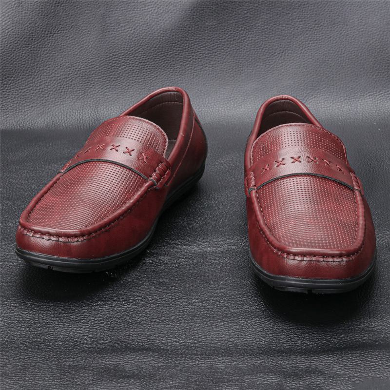Män Microfiber Läder Andas Mjuk Sula Slip On Vintage Casual Driving Skor