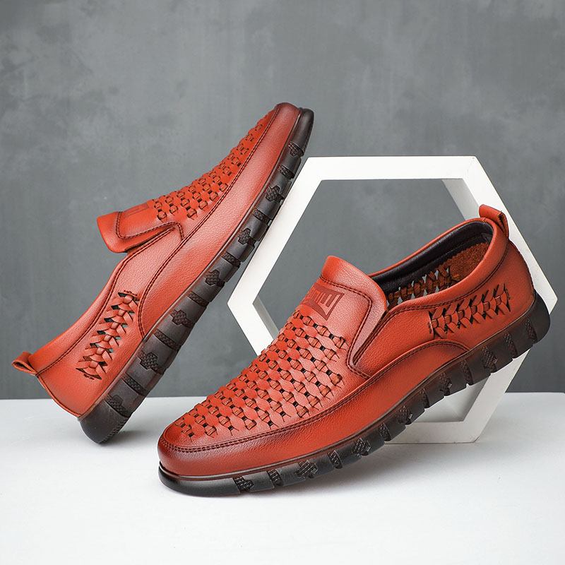 Män Mikrofiber Andas Ihålig Vävd Mjuk Sula Slip On Casual Shoes