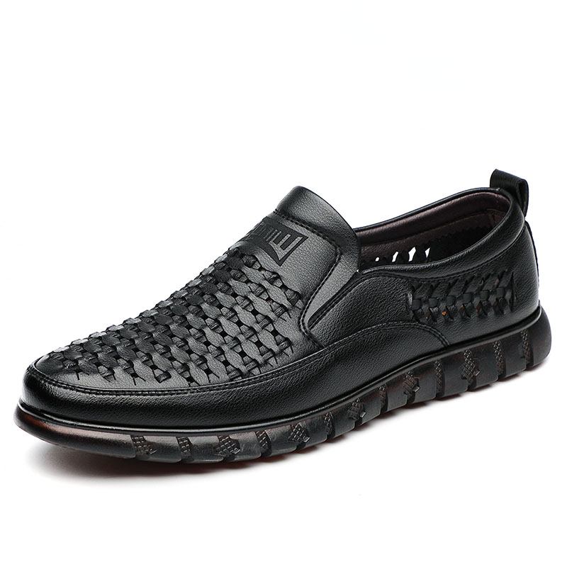 Män Mikrofiber Andas Ihålig Vävd Mjuk Sula Slip On Casual Shoes