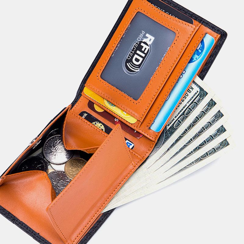 Äkta Läder Mjuk Pläd Bifold Plånbok Fiber Ultra-tunn Skinnplånbok För Män
