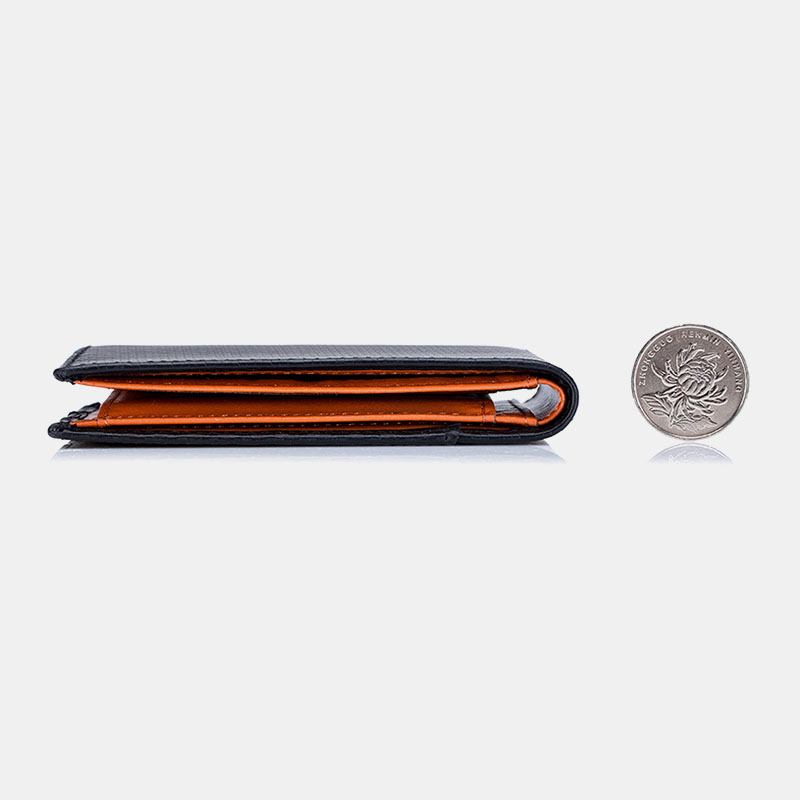 Äkta Läder Mjuk Pläd Bifold Plånbok Fiber Ultra-tunn Skinnplånbok För Män