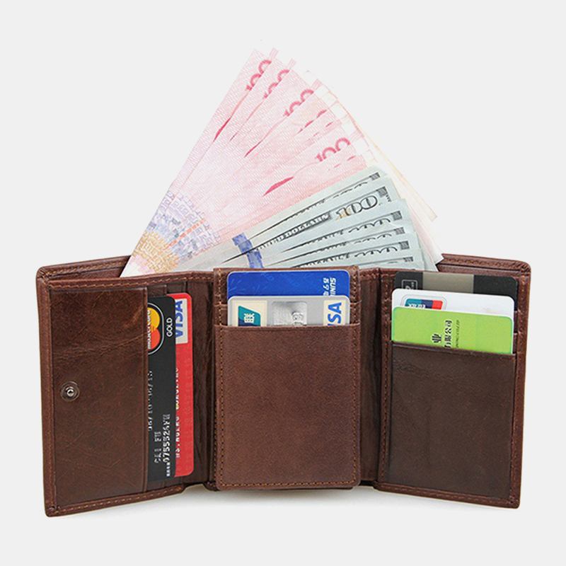 Blockerande Korthållare I Äkta Läder Vintage Kort 7-kortsfack Tri-fold Plånbok För Män