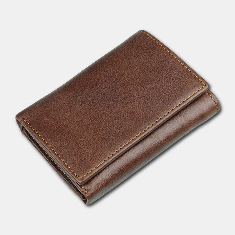 Blockerande Korthållare I Äkta Läder Vintage Kort 7-kortsfack Tri-fold Plånbok För Män