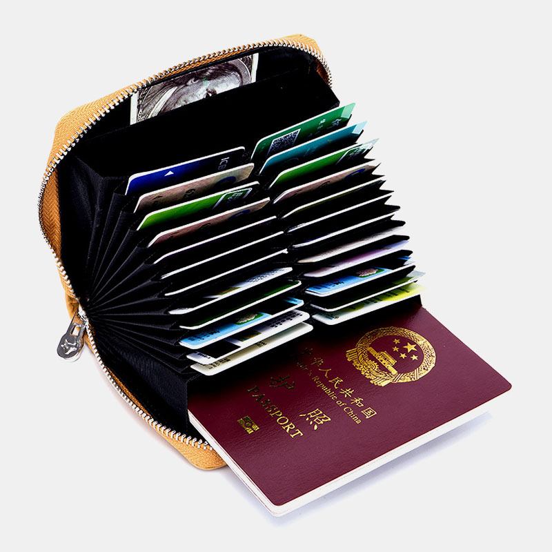 Damer I Äkta Läder Stöldskyddsorgandesign Milti-card Slot Card Väska Korthållare Plånbok