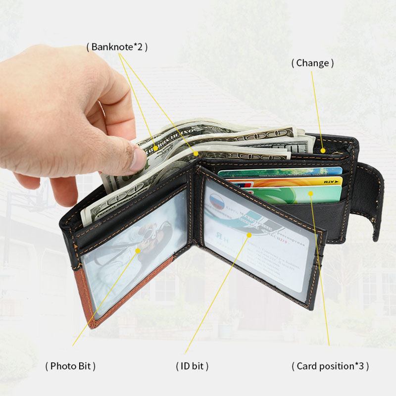 Herr Äkta Läder Bifold Anti-stöld Multi-card Slot Retro Casual Korthållare Myntplånbok
