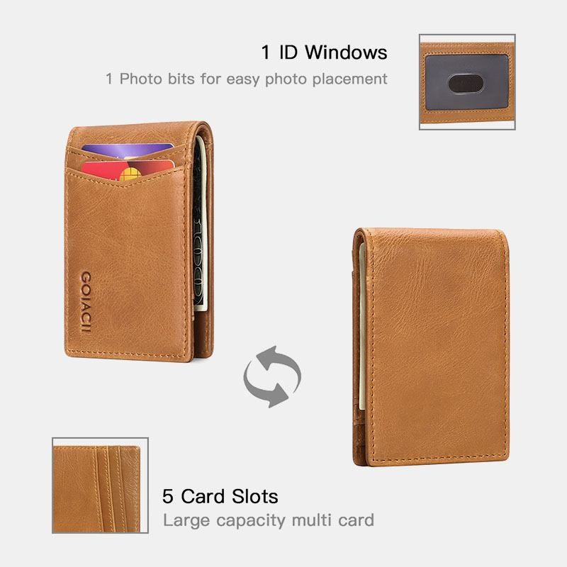 Herr Äkta Läder Bifold Multi-card Slot Korthållare Casual Anti-magnetisk Kort Myntplånbok