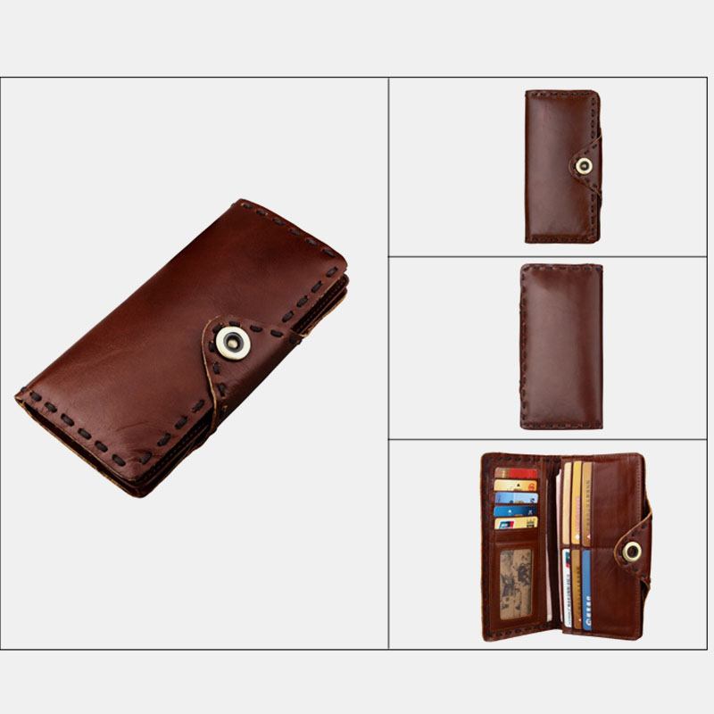 Herr Äkta Läder Bifold Multi-card Slot Retro Kohud Korthållare Pengar Clip Myntväska Plånbok