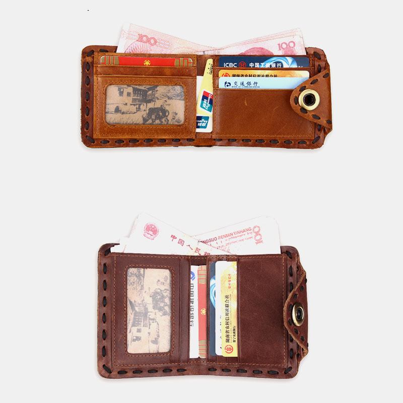 Herr Äkta Läder Bifold Multi-card Slot Retro Kohud Korthållare Pengar Clip Myntväska Plånbok