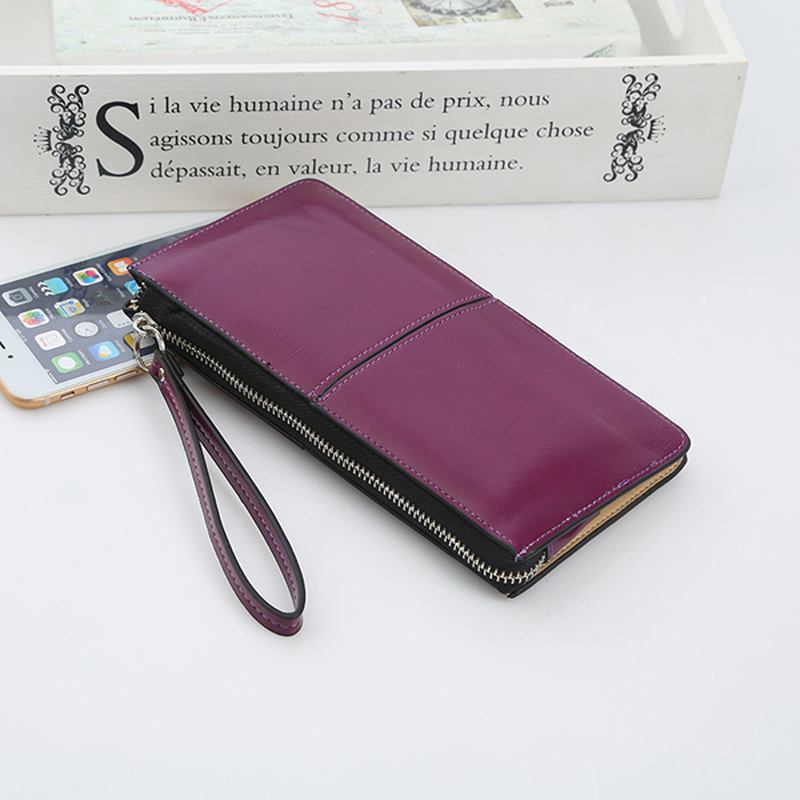 Kvinna Pu Patchwork Line Plånbok Elegant Ultra Tunn Wristlet Plånbok Telefonplånbok