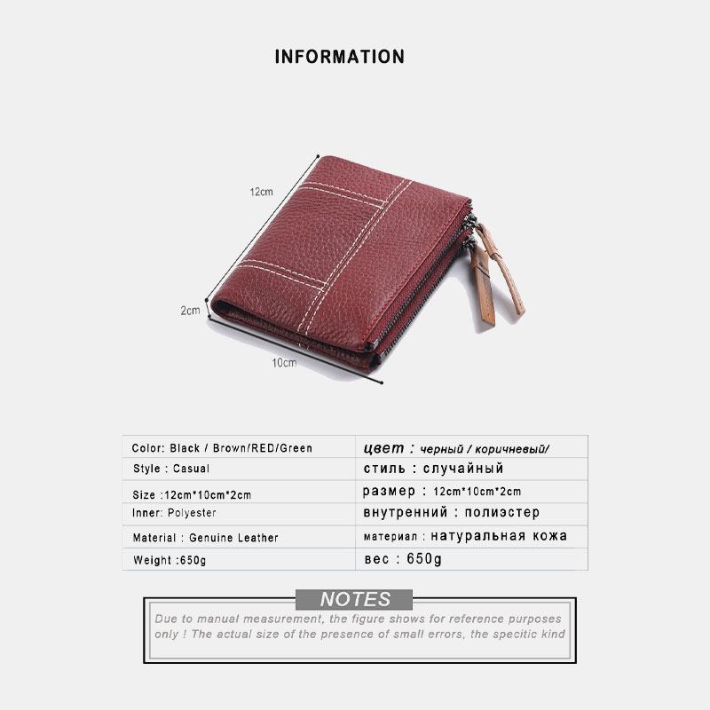 Kvinnor Äkta Läder Bifold Hasp Dragkedja Kort Multi-card Slots Myntväska Pengar Clip Plånbok