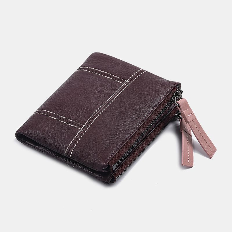 Kvinnor Äkta Läder Bifold Hasp Dragkedja Kort Multi-card Slots Myntväska Pengar Clip Plånbok