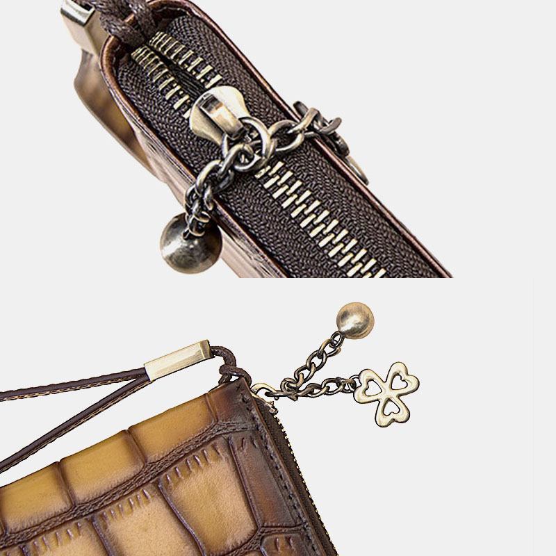 Kvinnor Alligatormönster I Äkta Läder Retro Mjuk Läderväska Multi-slot Korthållare Plånbok Clutch Handväska