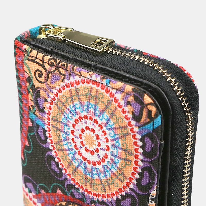 Kvinnor Canvas Bohemian Style Med Tryck Long Clutch Plånbok
