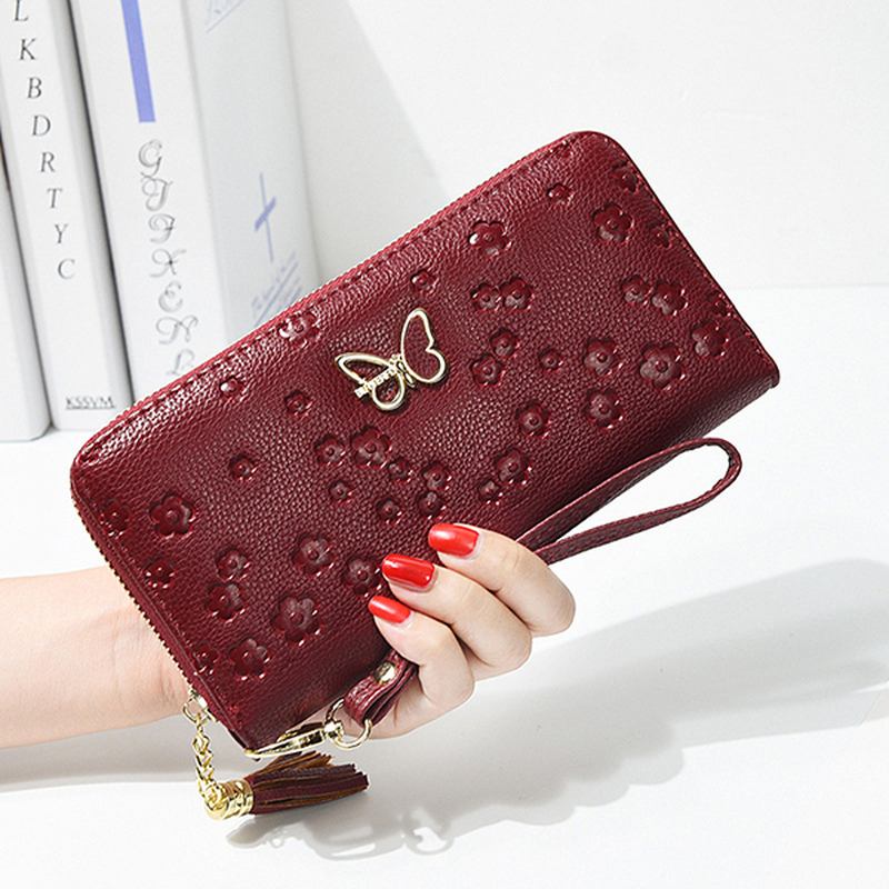 Kvinnor Faux Leather Butterfly Ihålig Plånbok 5.5 Tums Telefonväska Korthållare