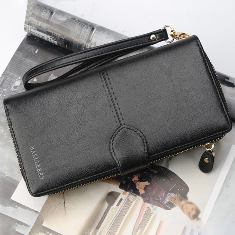 Kvinnor Konstläder Med Stor Kapacitet Modeväska Plånbok Ren Färg Clutch Bag Korthållare