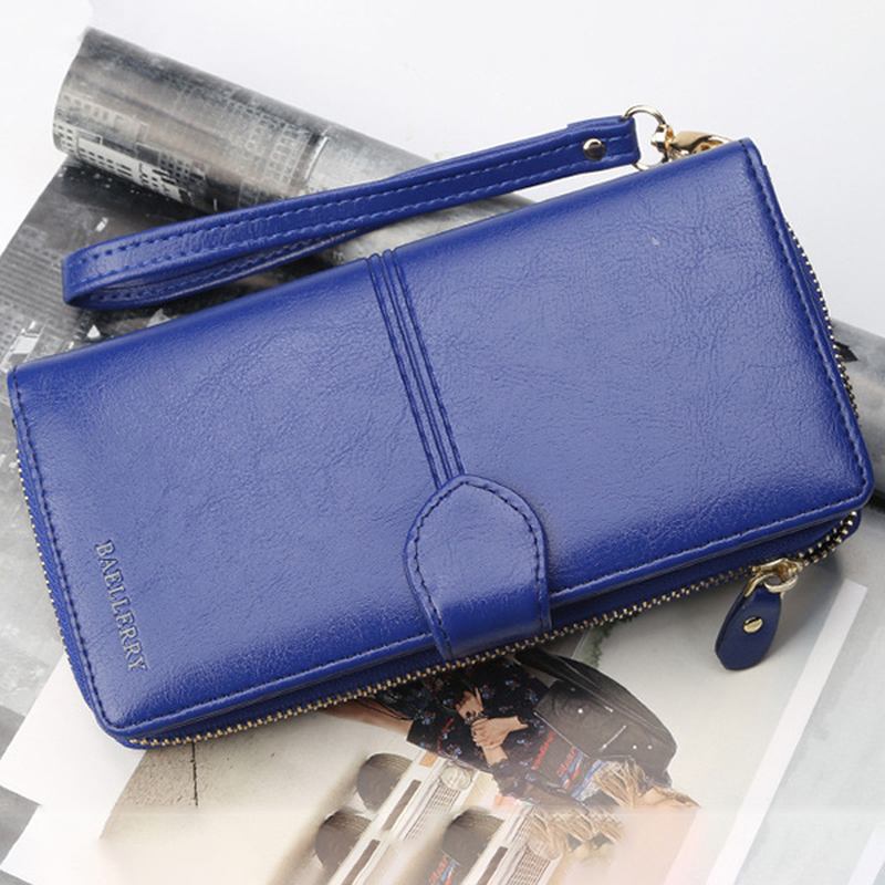 Kvinnor Konstläder Med Stor Kapacitet Modeväska Plånbok Ren Färg Clutch Bag Korthållare