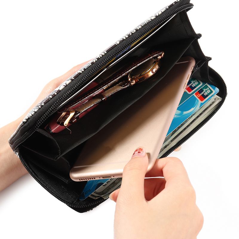 Kvinnor National Faux Leather Long Wallet Med Tryck Telefonväska