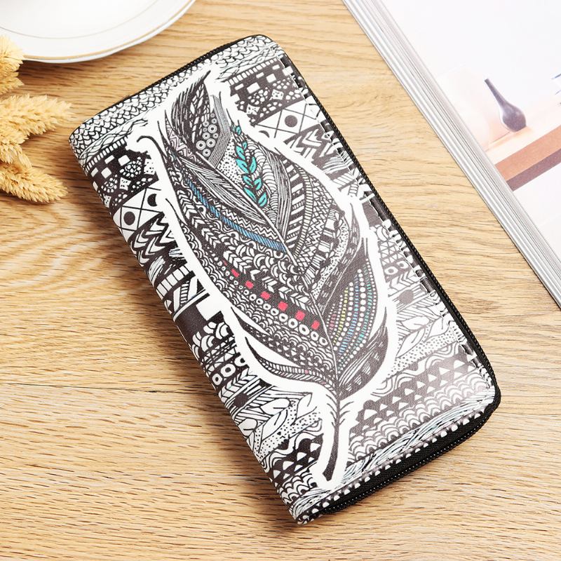 Kvinnor National Faux Leather Long Wallet Med Tryck Telefonväska