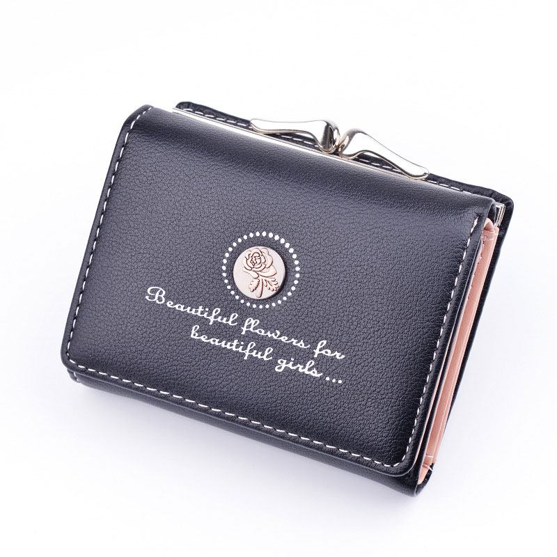 Kvinnor Pu Läder Blommig Clutch Kort Solid Spänne Damplånbok Mini Bärbar Kreditkortsväska